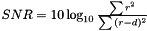 $ SNR = 10\log_{10} \frac{\sum{r^2}}{\sum{(r-d)^2}} $