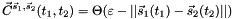 \[ \vec{C}^{\vec{s}_1,\vec{s}_2}(t_1,t_2) = \Theta(\varepsilon - ||\vec{s}_1(t_1)-\vec{s}_2(t_2)||) \]